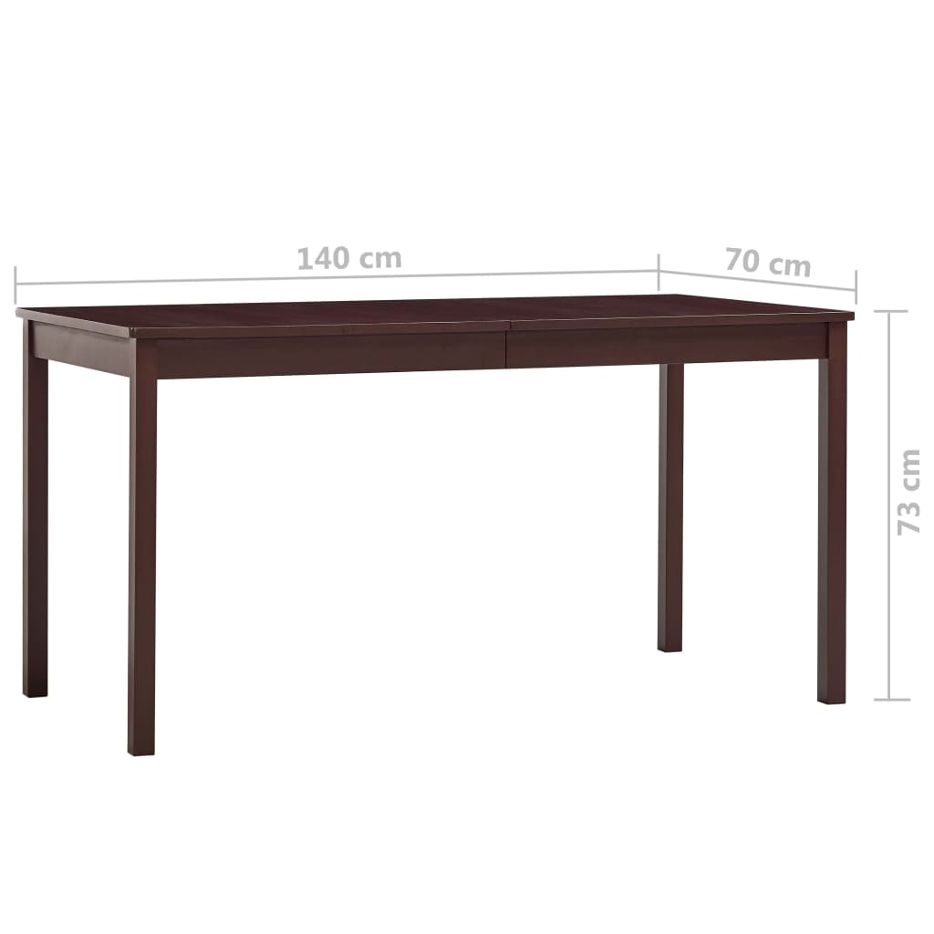 Dark Brown Pinewood Dining Table 140x70x73 cm