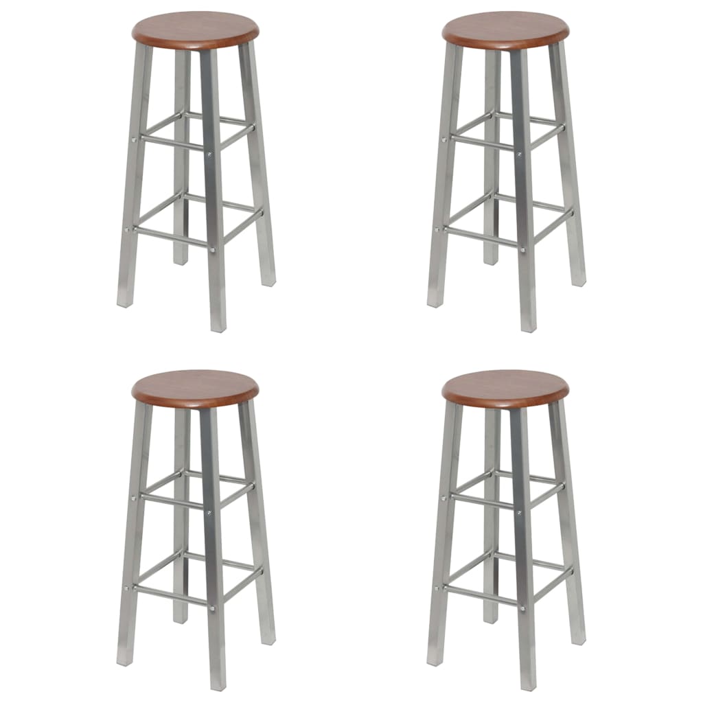 Modern Silver & Brown Bar Stools - Set of 4, MDF Finish