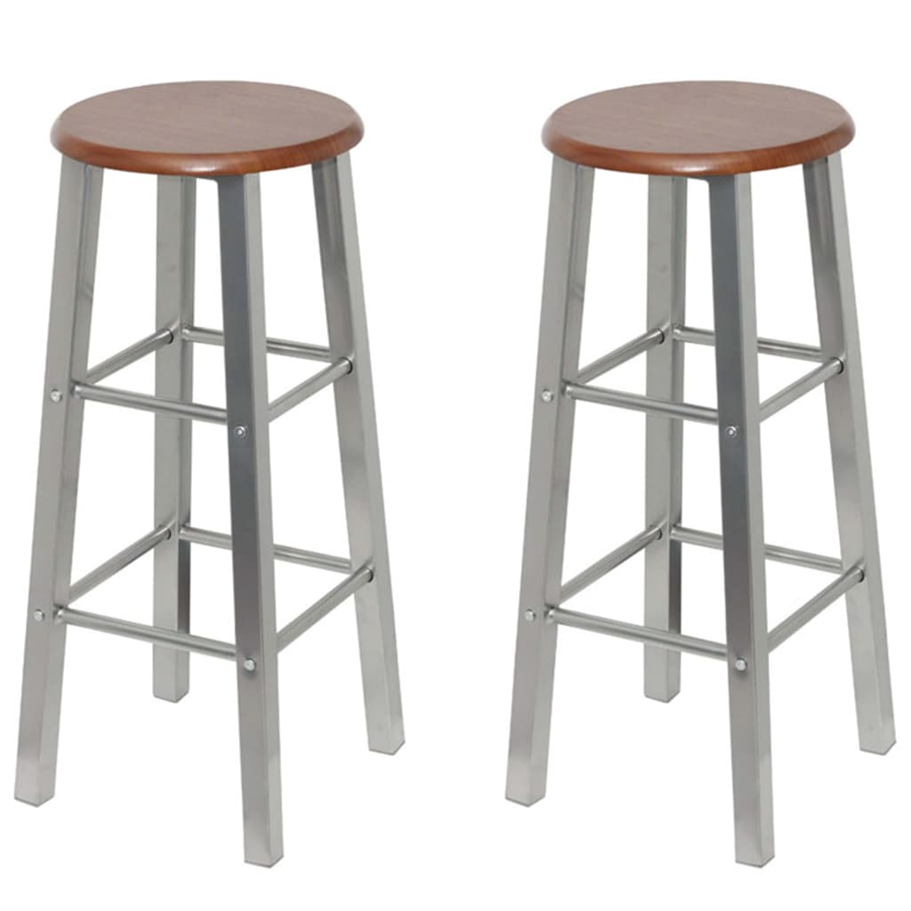 Modern Silver & Brown Bar Stools - Set of 4, MDF Finish