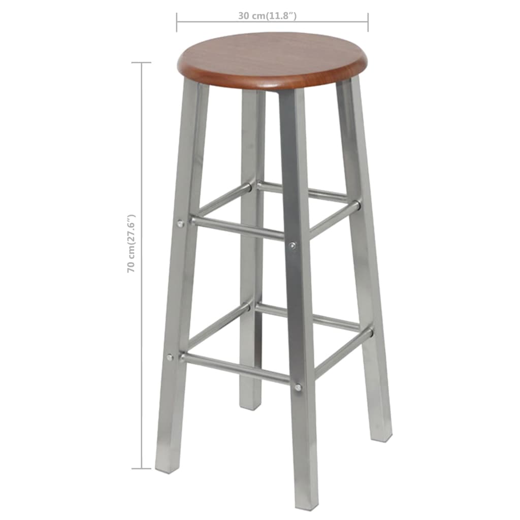 Modern Silver & Brown Bar Stools - Set of 4, MDF Finish
