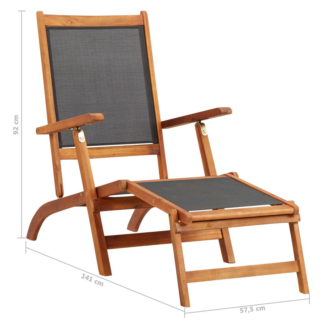 Solid Acacia Wood Outdoor Deck Chair with Textilene Fabric