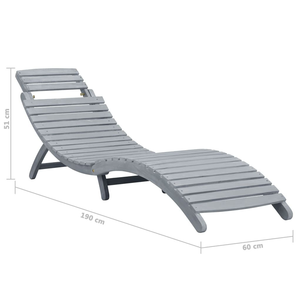 Elegant Grey Sun Lounger in Solid Acacia Wood