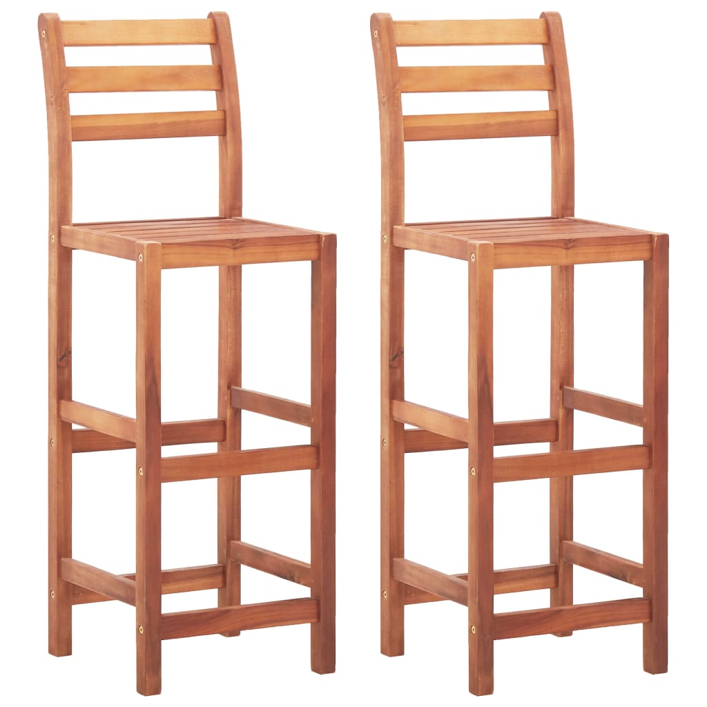 Solid Acacia Wood Bar Chairs Set of 2 - Natural Finish