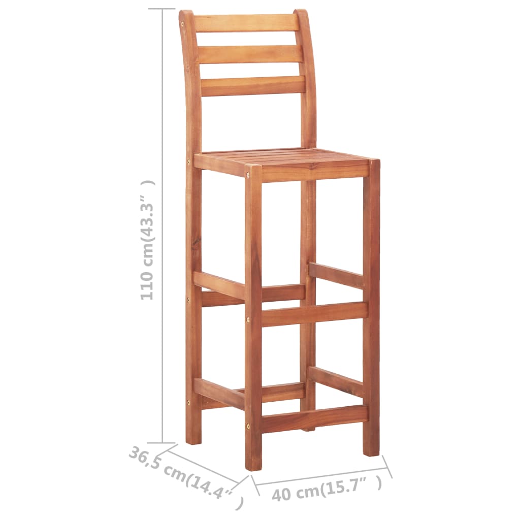 Solid Acacia Wood Bar Chairs Set of 2 - Natural Finish