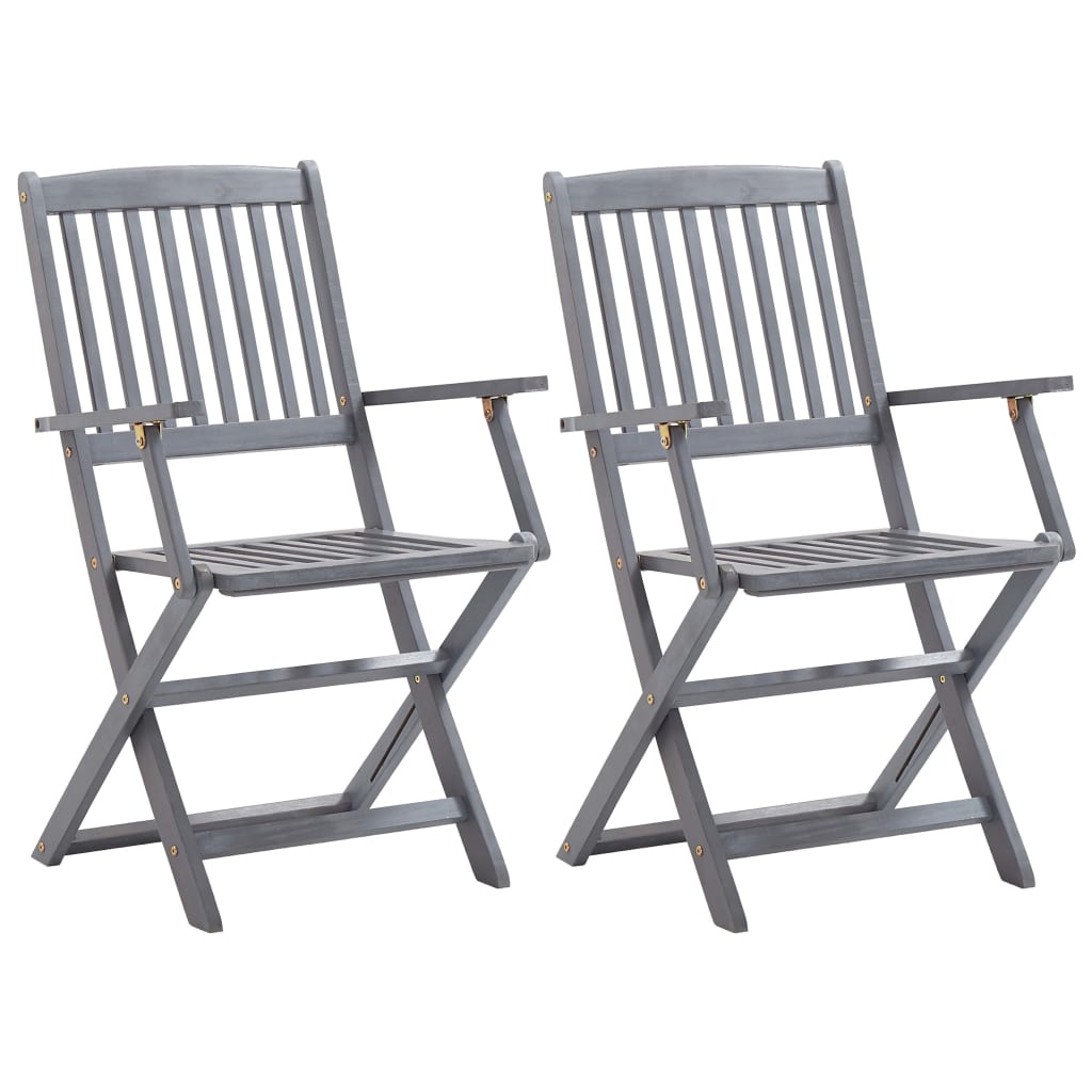 2-Piece Solid Acacia Wood Folding Outdoor Chairs Set