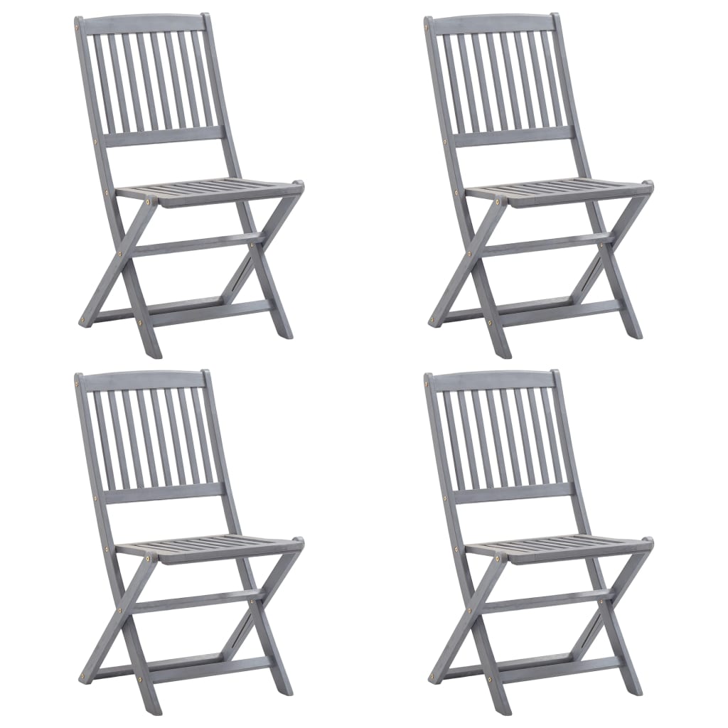 4-Piece Folding Outdoor Chairs, Solid Acacia Wood, Natural Finish