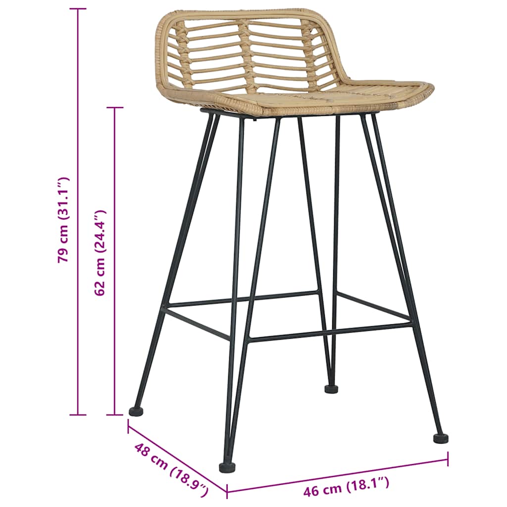 Natural Rattan Bar Chairs Set of 2 - Stylish & Durable Seating