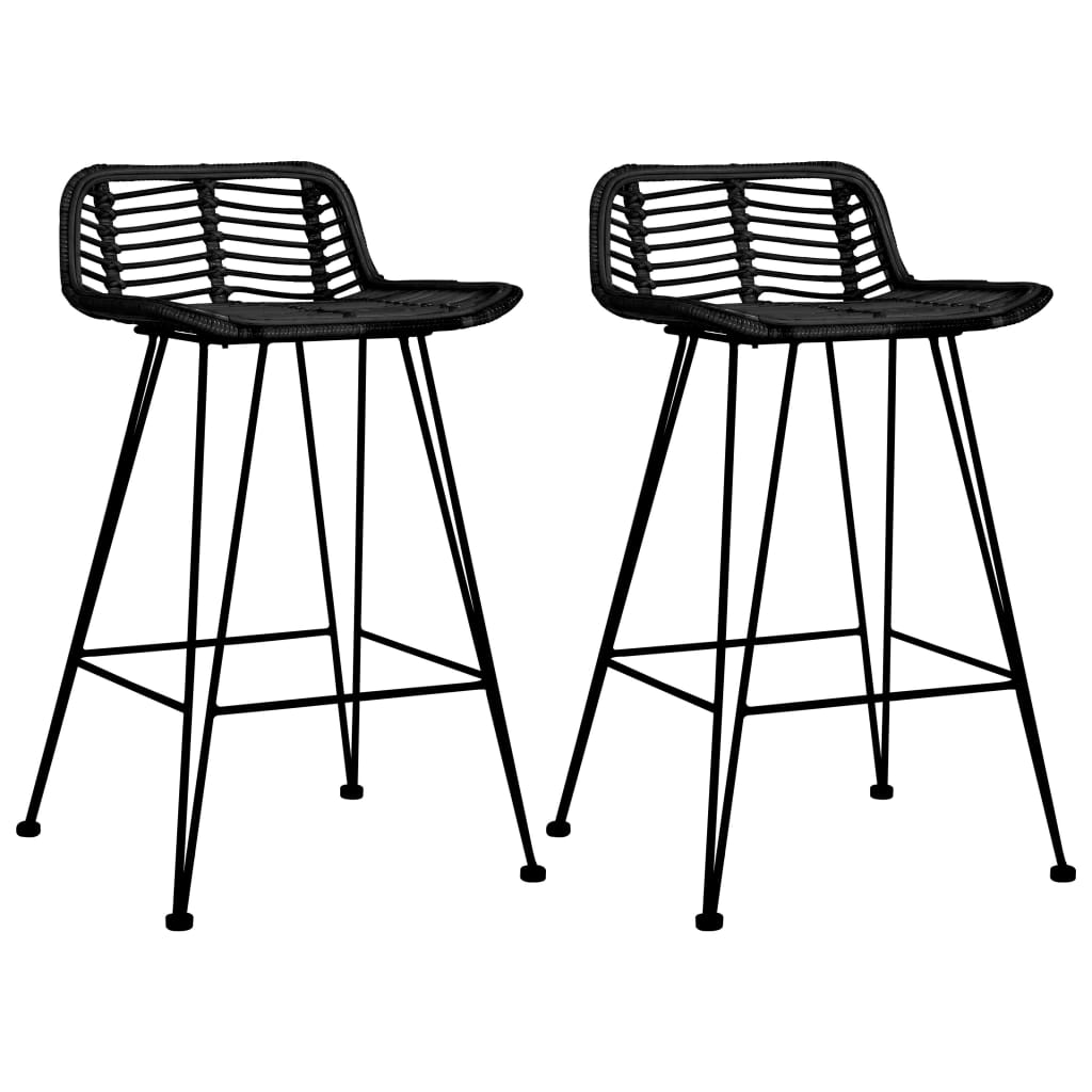 Elegant Black Rattan Bar Chairs Set of 2 - Stylish & Durable Seating