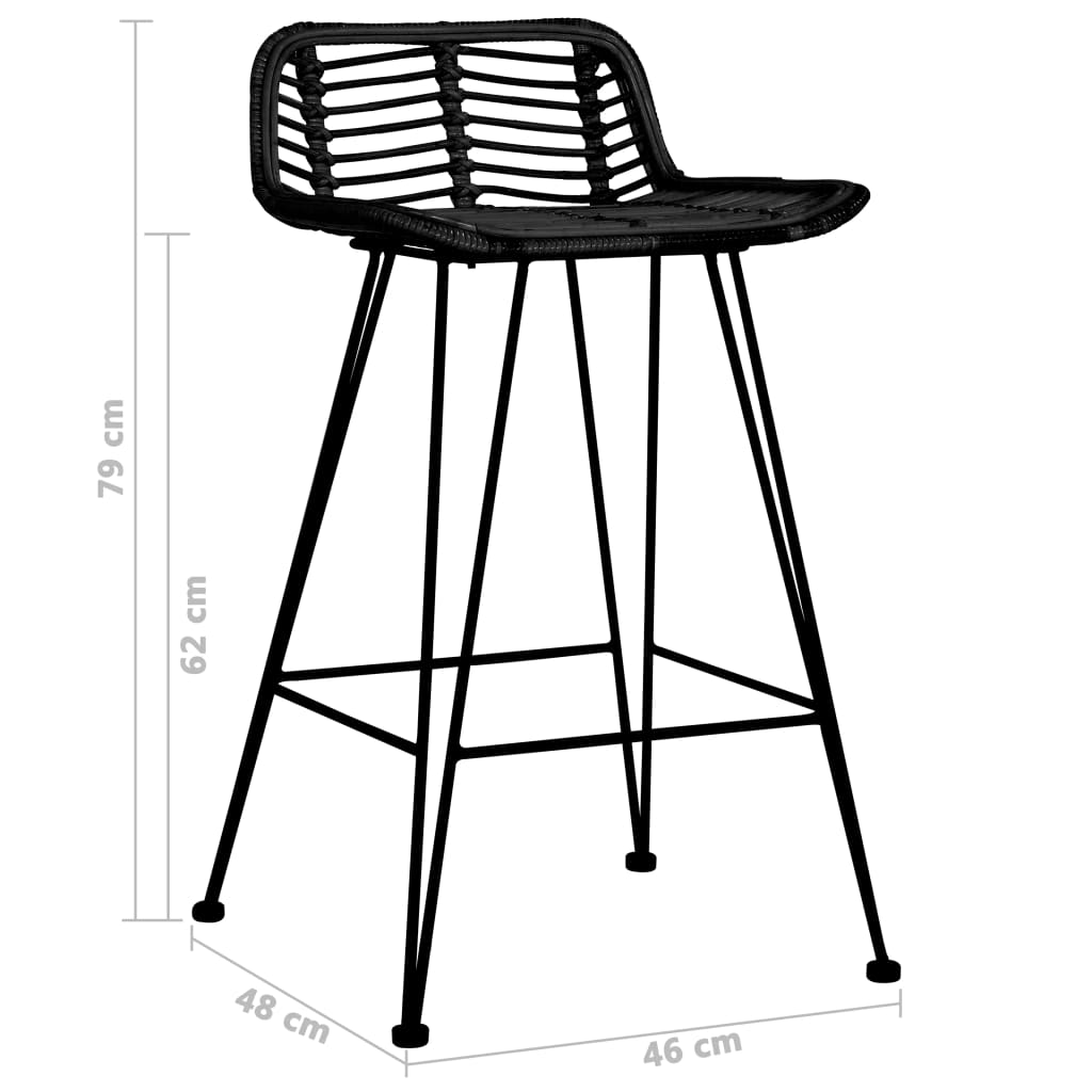 Elegant Black Rattan Bar Chairs Set of 2 - Stylish & Durable Seating