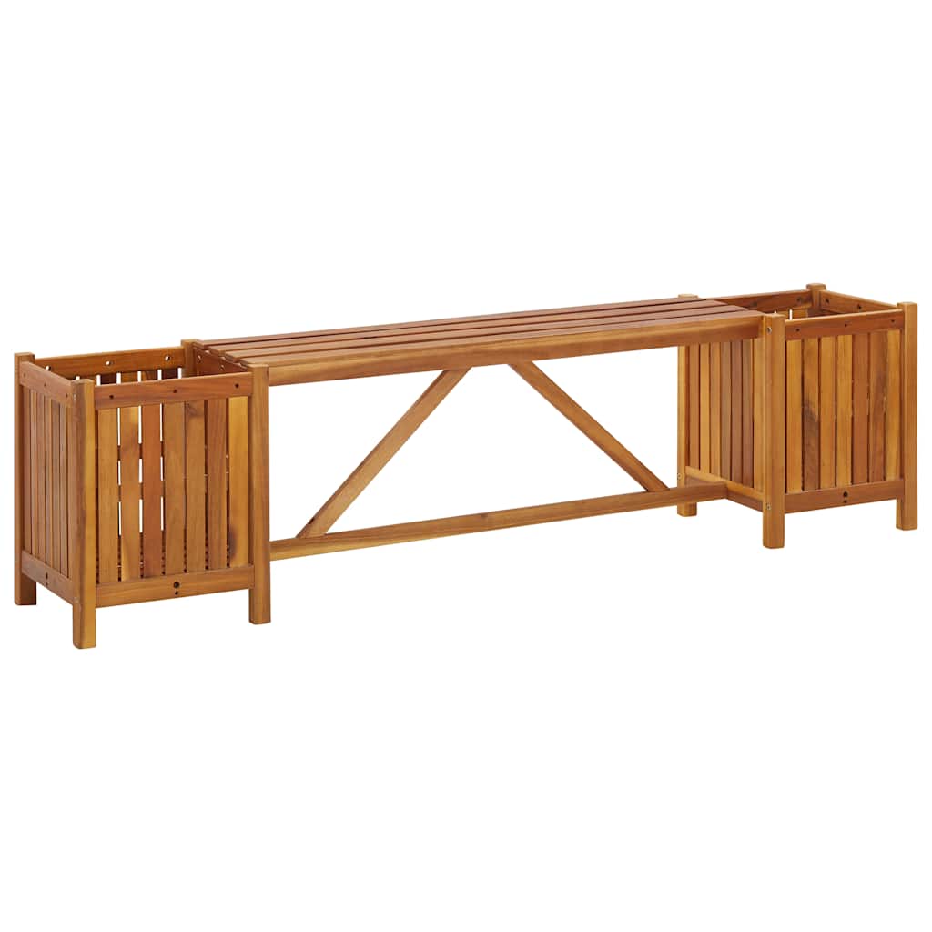 Solid Acacia Wood Garden Bench with Planters - 150x30x40 cm