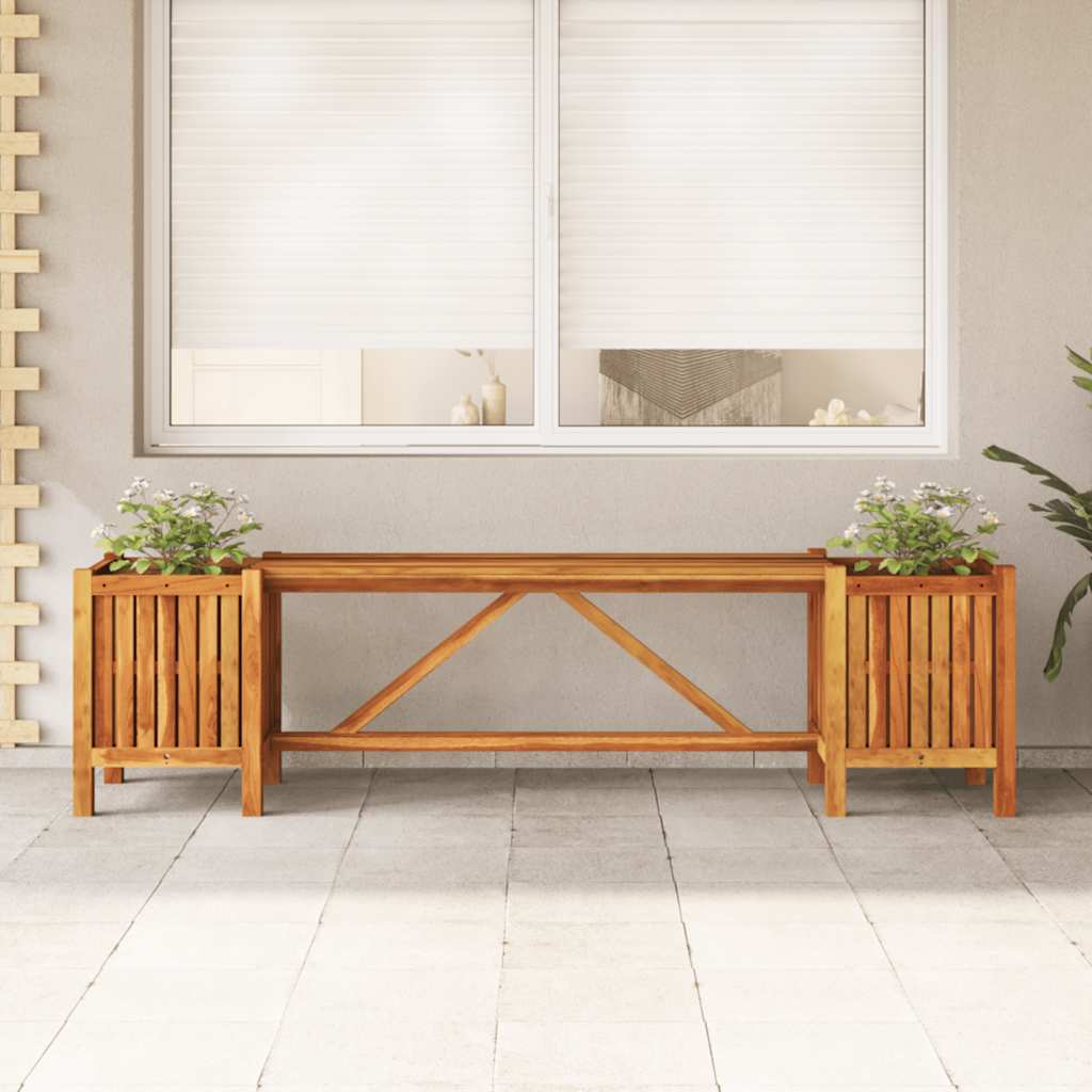 Solid Acacia Wood Garden Bench with Planters - 150x30x40 cm