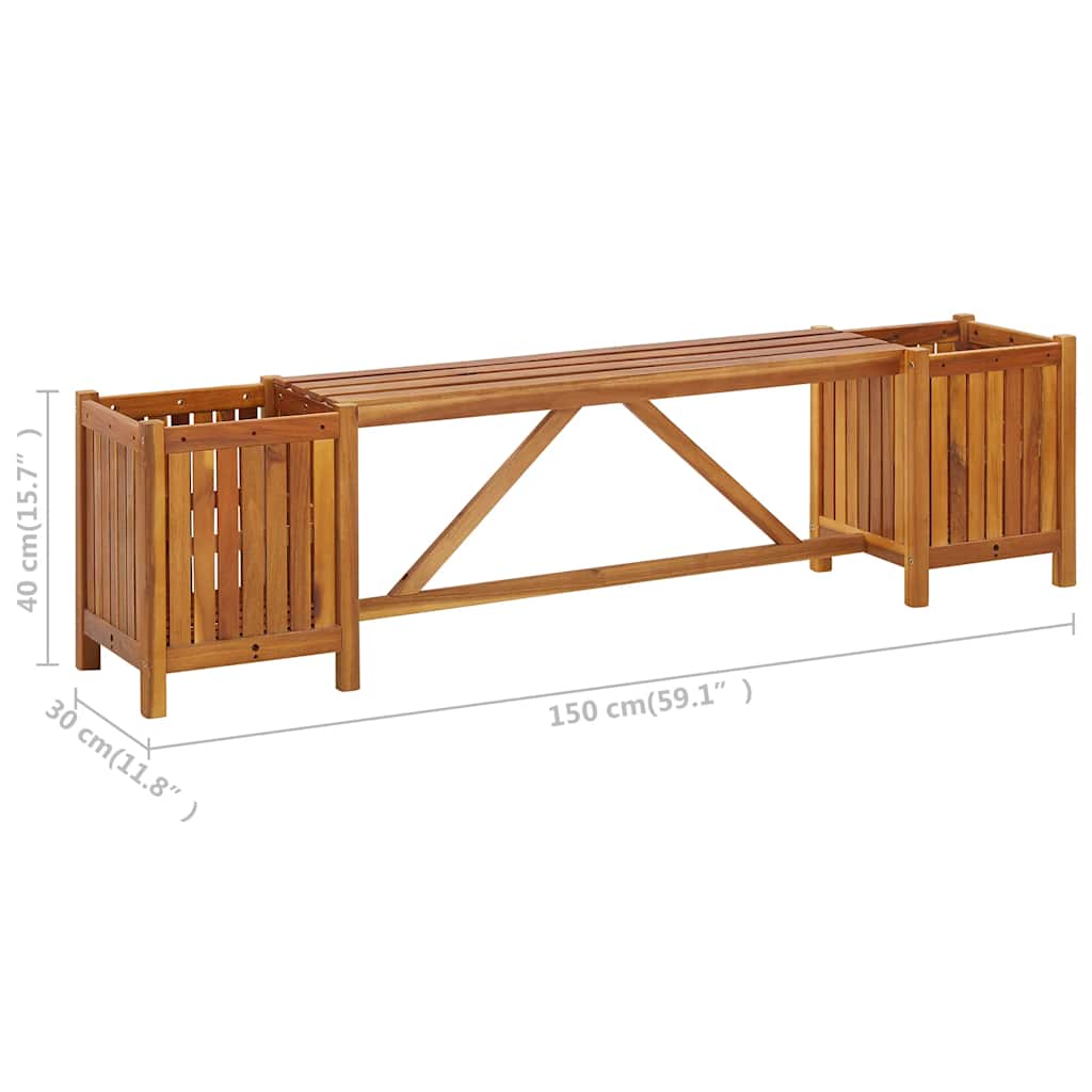 Solid Acacia Wood Garden Bench with Planters - 150x30x40 cm