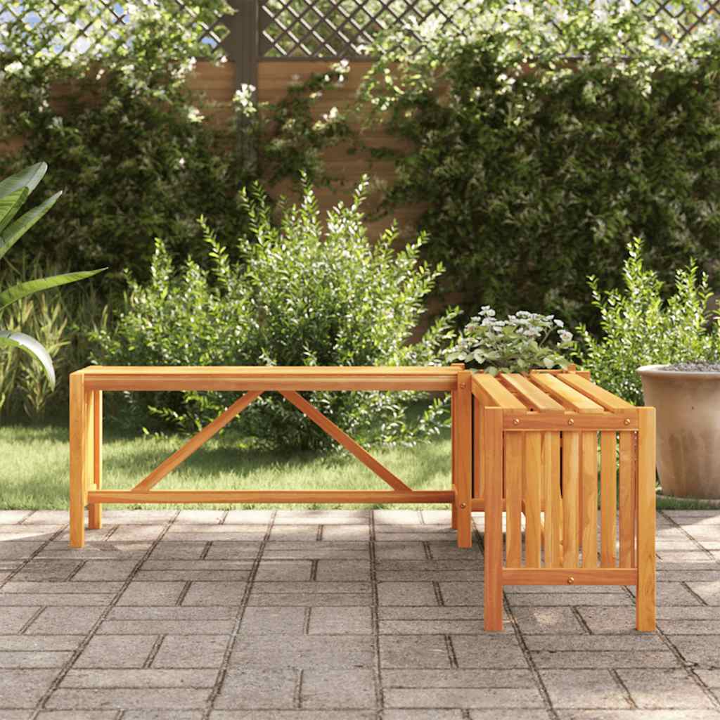 Acacia Wood Garden Corner Bench with Planter 117x117x40cm