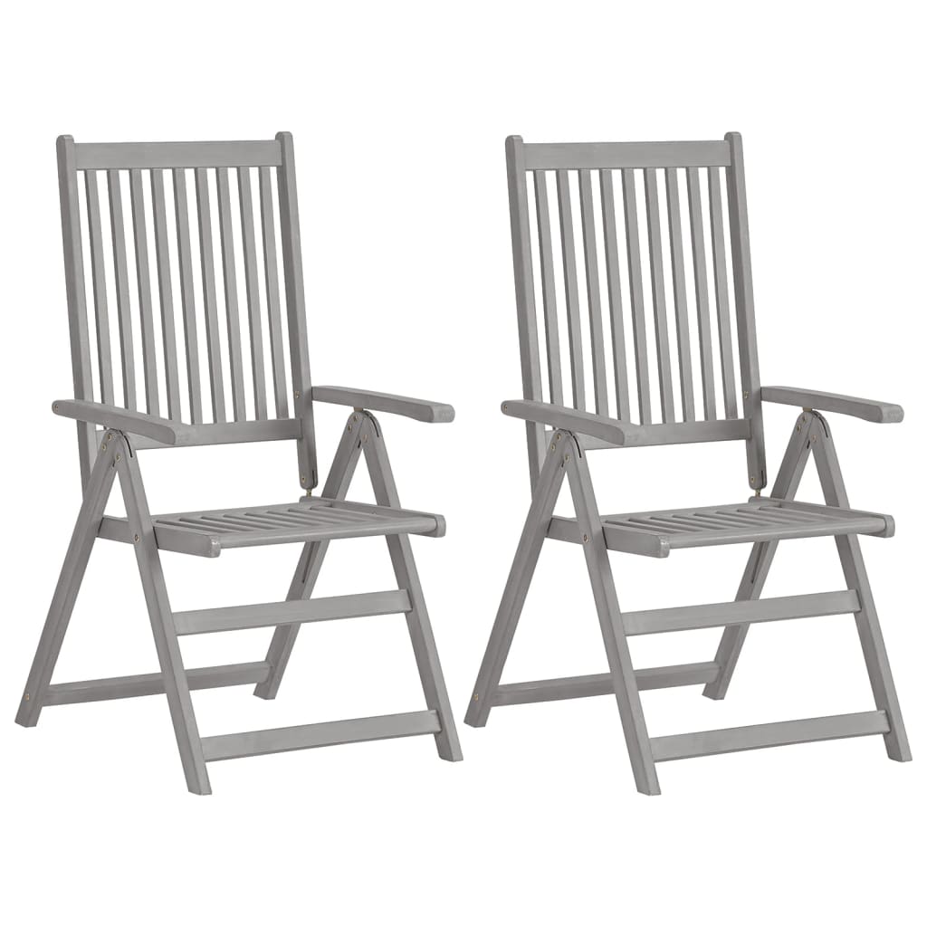 Set of 2 Grey Solid Acacia Wood Reclining Garden Chairs