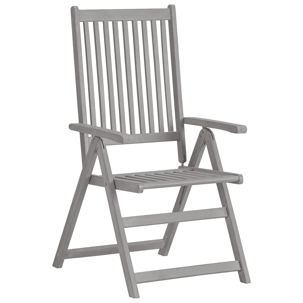 Set of 2 Grey Solid Acacia Wood Reclining Garden Chairs