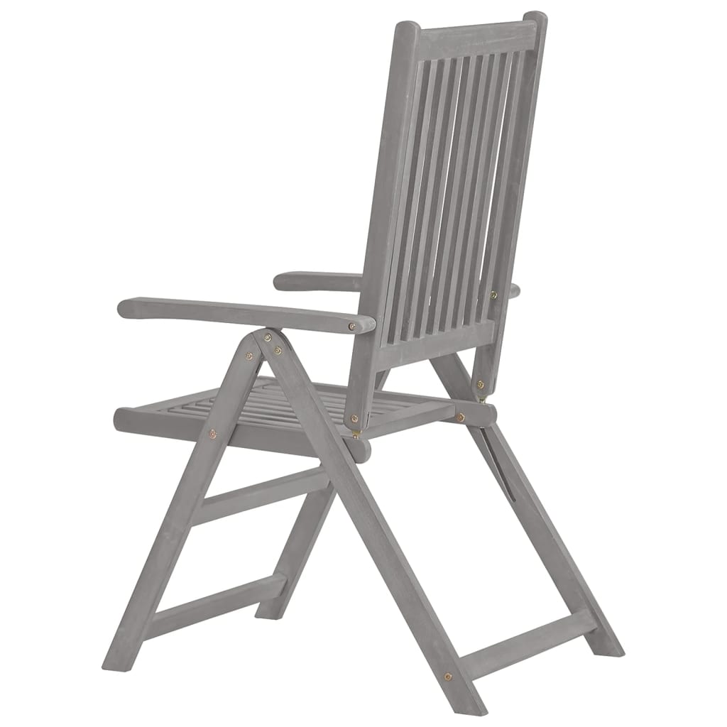 Set of 2 Grey Solid Acacia Wood Reclining Garden Chairs