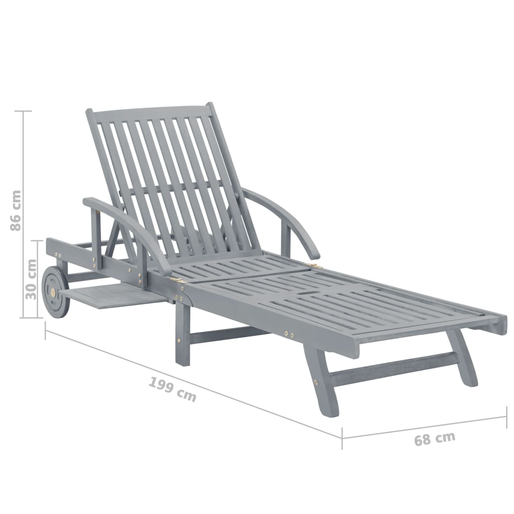 Grey Acacia Wood Sun Lounger - Stylish Outdoor Garden Relaxation