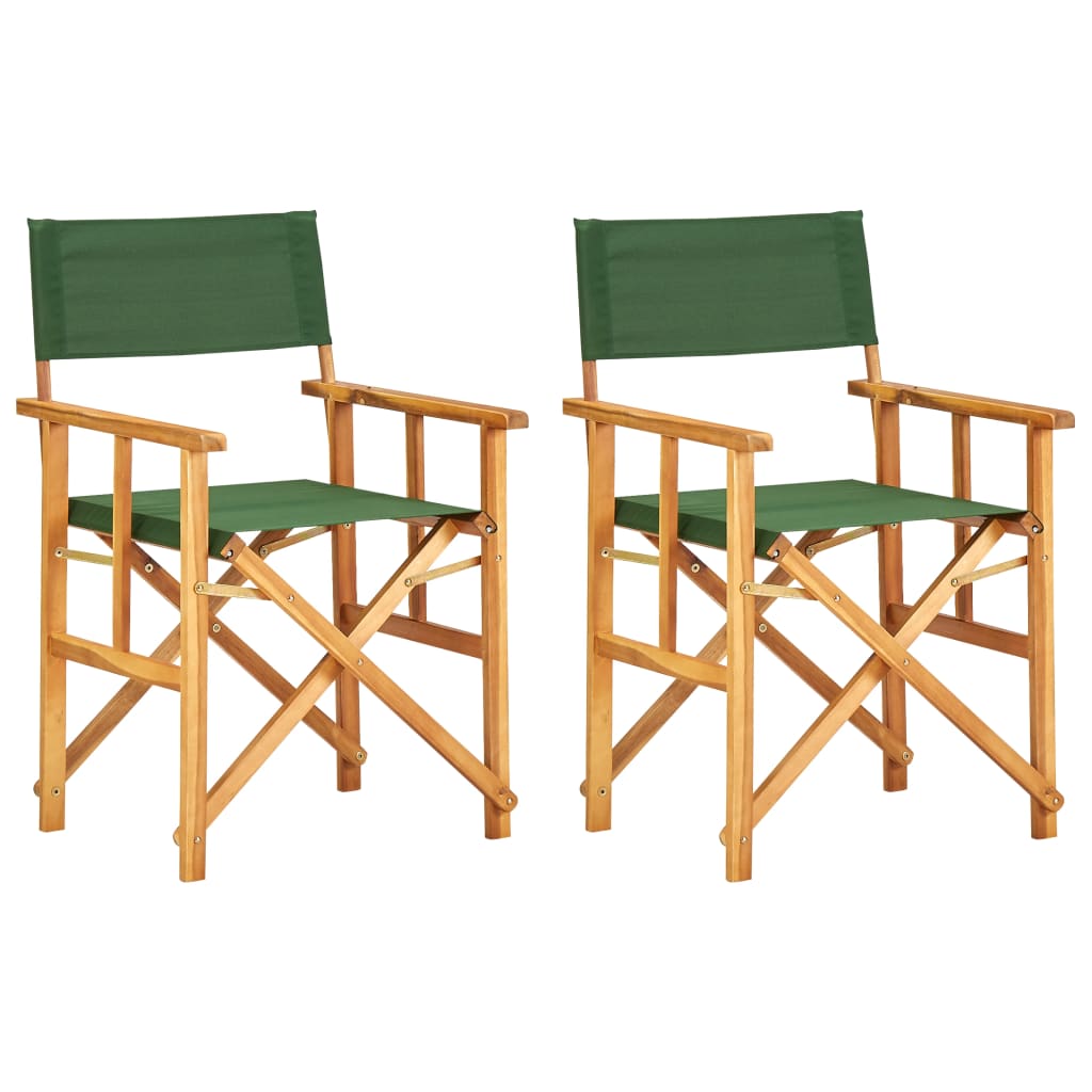 2 Green Director's Chairs - Solid Acacia Wood, Set of 2