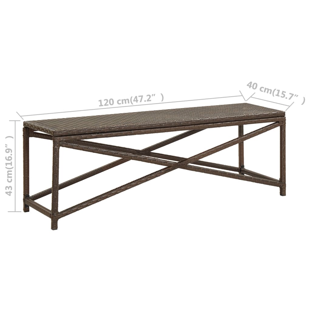 Brown Poly Rattan Garden Bench - 120 cm Stylish Outdoor Seating