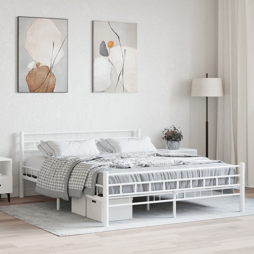 White Metal Bed Frame with Headboard 160x200 cm