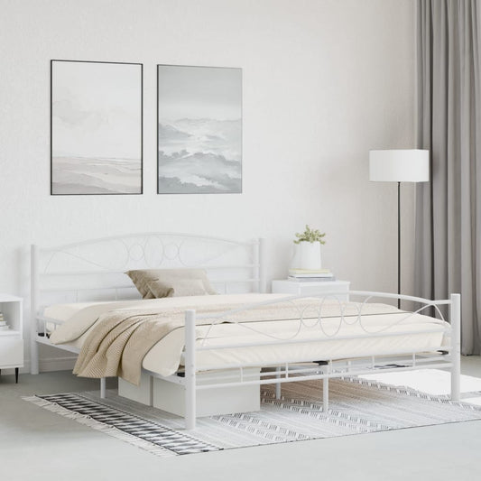 White Metal Bed Frame with Headboard, 160x200 cm