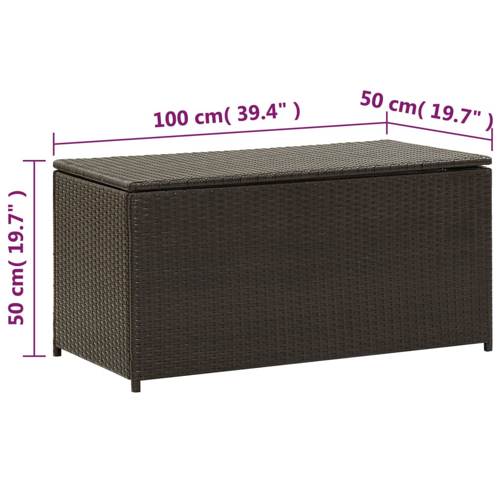 Brown Poly Rattan Garden Storage Box 100x50x50 cm