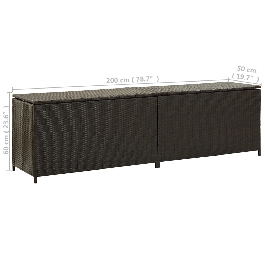 Brown Poly Rattan Garden Storage Box 200x50x60 cm