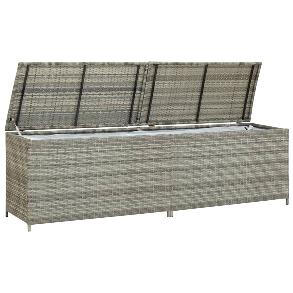 Grey Poly Rattan Garden Storage Box - 200x50x60 cm
