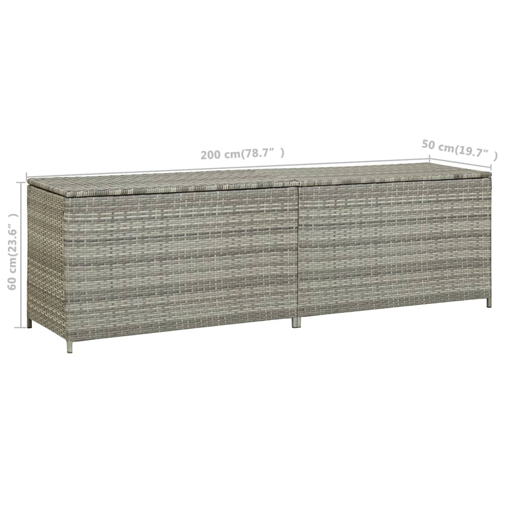 Grey Poly Rattan Garden Storage Box - 200x50x60 cm