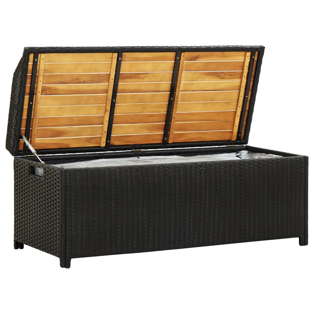Stylish Black Poly Rattan Garden Storage Bench - 120 cm