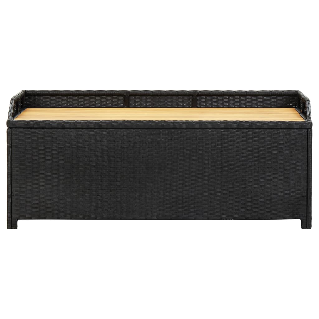 Stylish Black Poly Rattan Garden Storage Bench - 120 cm
