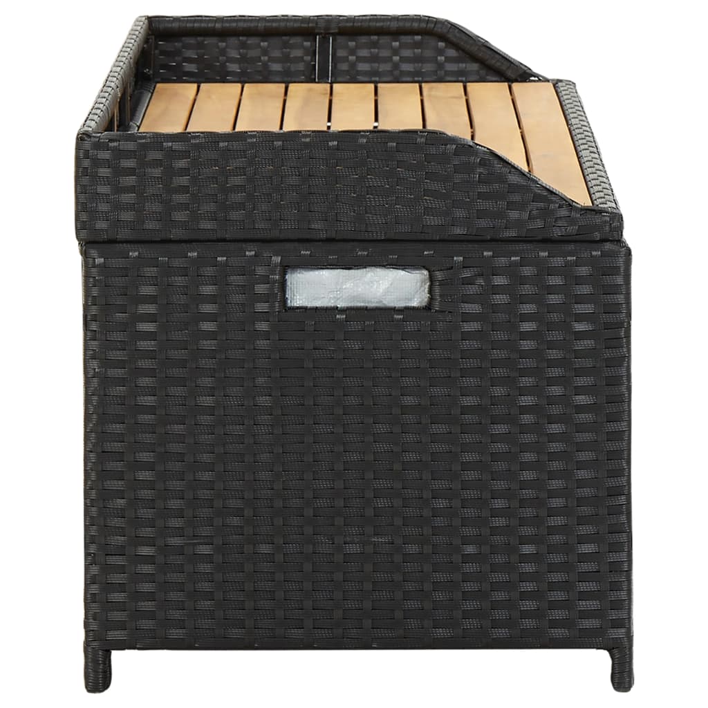 Stylish Black Poly Rattan Garden Storage Bench - 120 cm