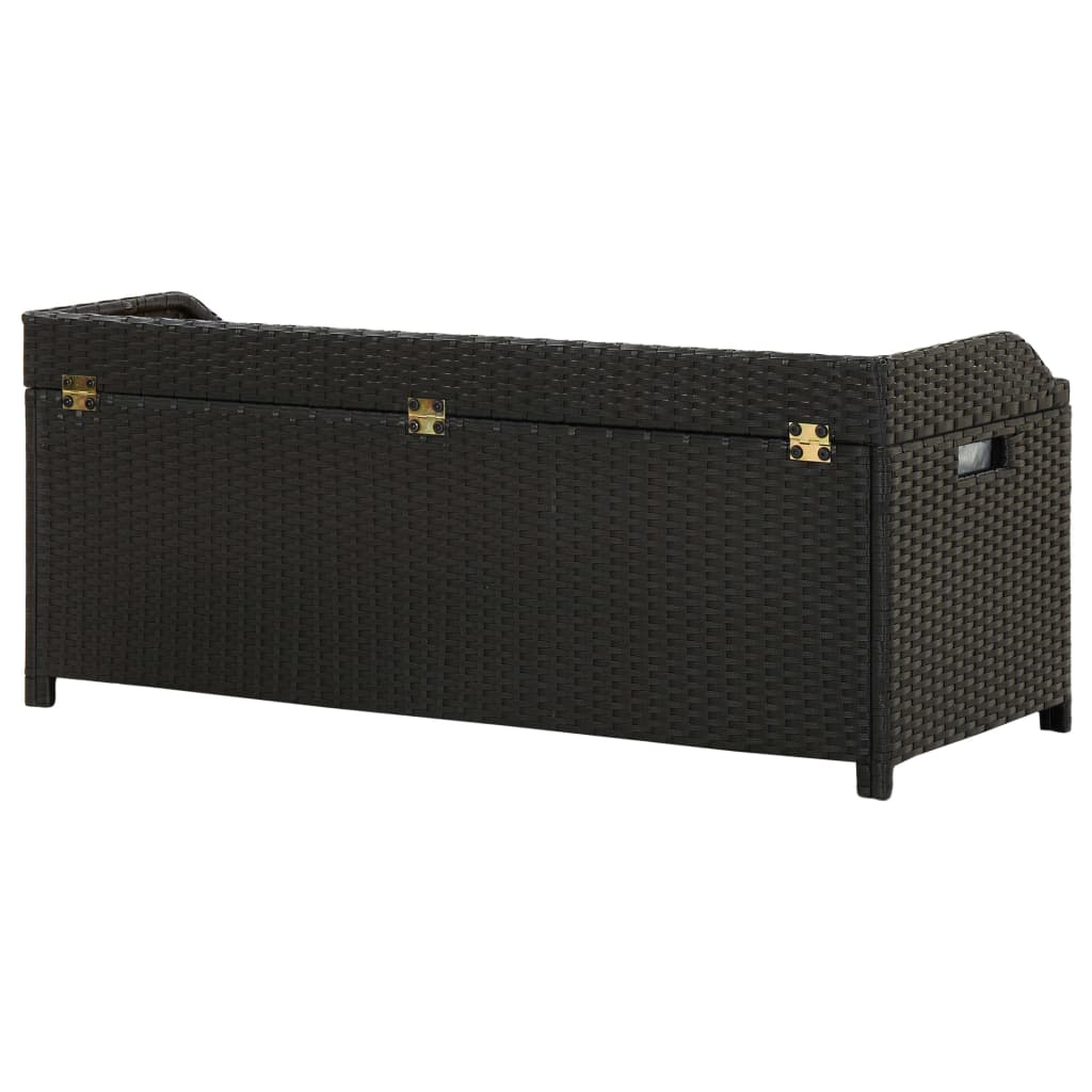 Stylish Black Poly Rattan Garden Storage Bench - 120 cm
