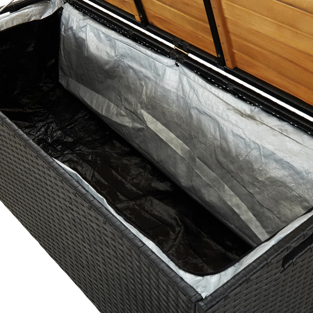 Stylish Black Poly Rattan Garden Storage Bench - 120 cm