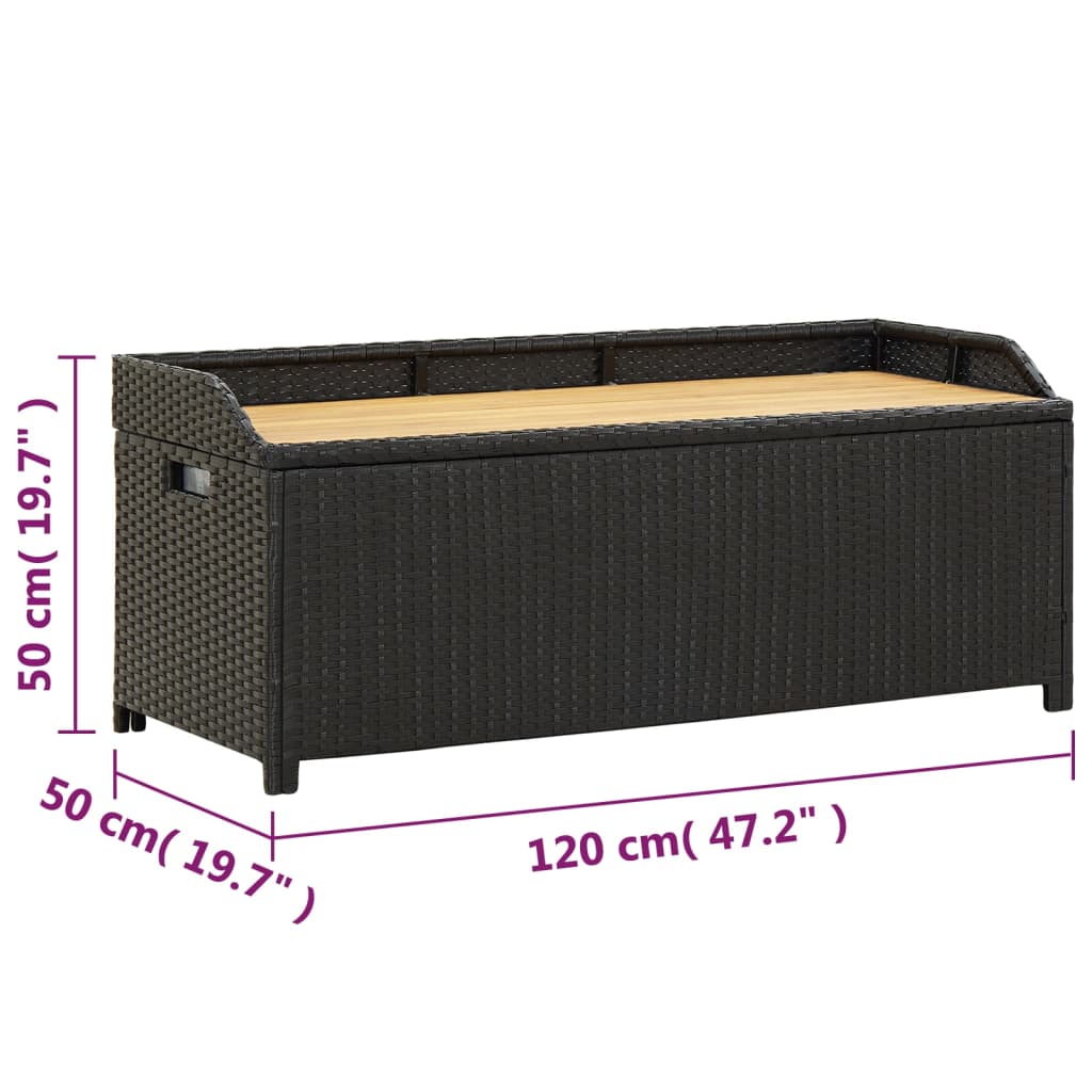 Stylish Black Poly Rattan Garden Storage Bench - 120 cm