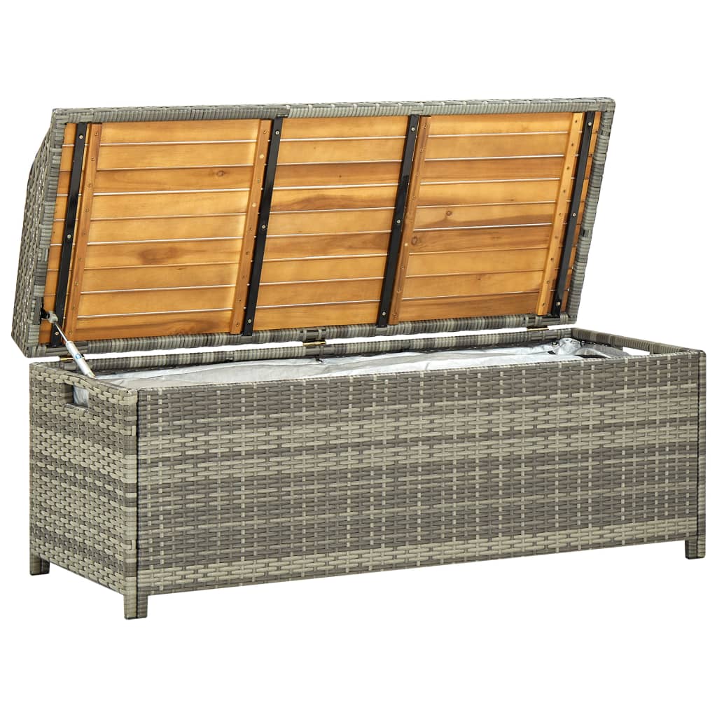 Stylish Grey Poly Rattan Garden Storage Bench, 120 cm