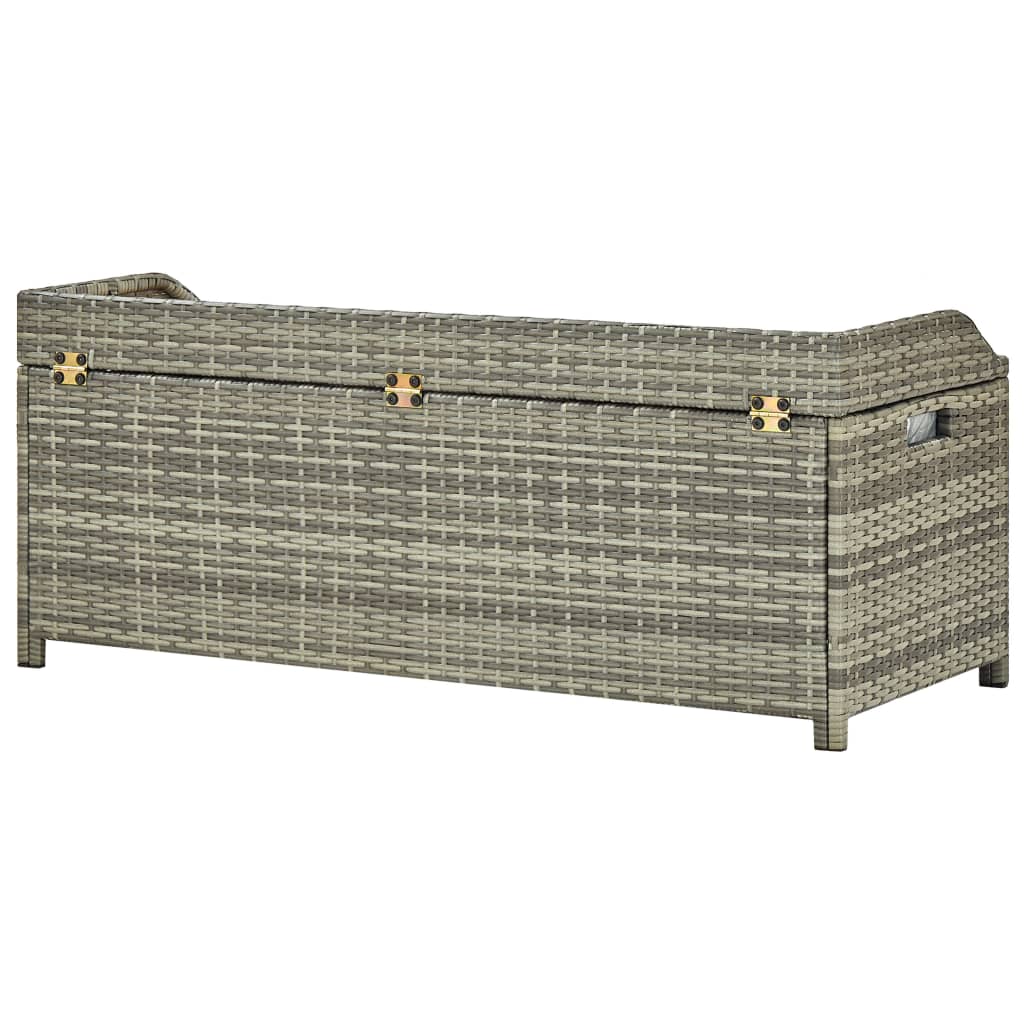 Stylish Grey Poly Rattan Garden Storage Bench, 120 cm