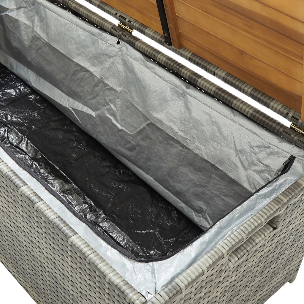 Stylish Grey Poly Rattan Garden Storage Bench, 120 cm