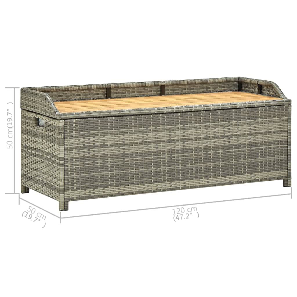 Stylish Grey Poly Rattan Garden Storage Bench, 120 cm