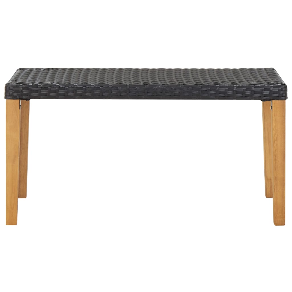 Black Poly Rattan & Acacia Wood Garden Bench - 120 cm