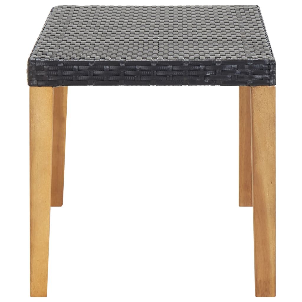Black Poly Rattan & Acacia Wood Garden Bench - 120 cm