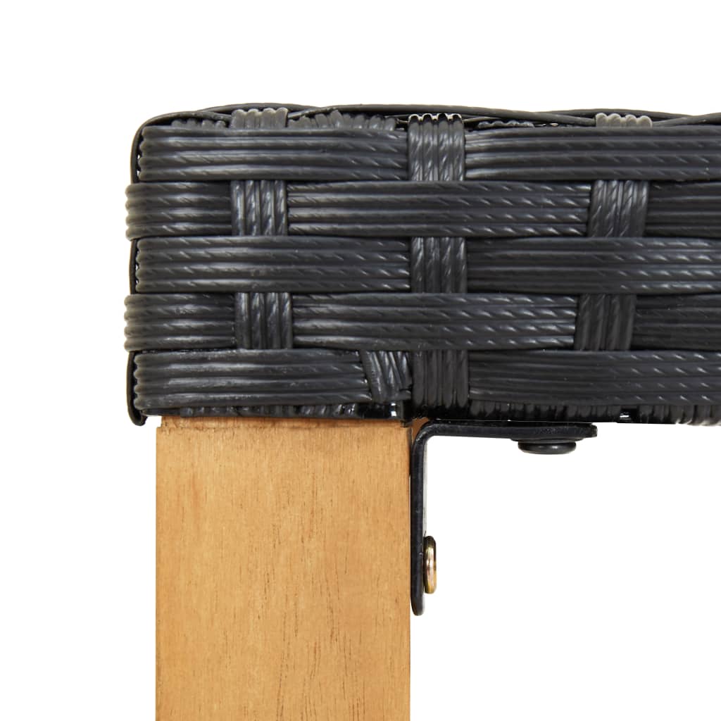 Black Poly Rattan & Acacia Wood Garden Bench - 120 cm