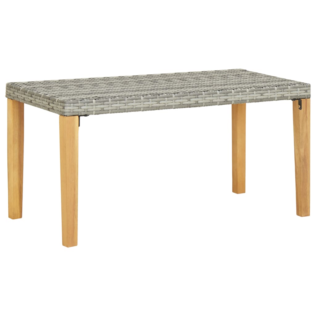 Grey Poly Rattan & Acacia Wood Garden Bench - 120 cm