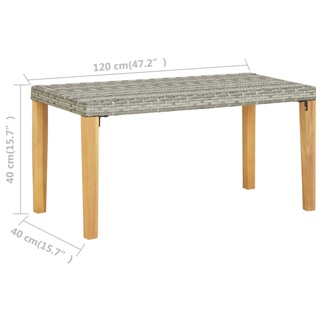 Grey Poly Rattan & Acacia Wood Garden Bench - 120 cm