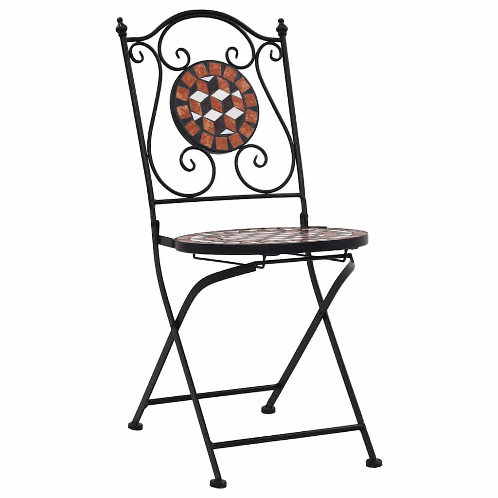 Brown Ceramic Mosaic Bistro Chairs Set of 2 - Stylish Outdoor Seating
