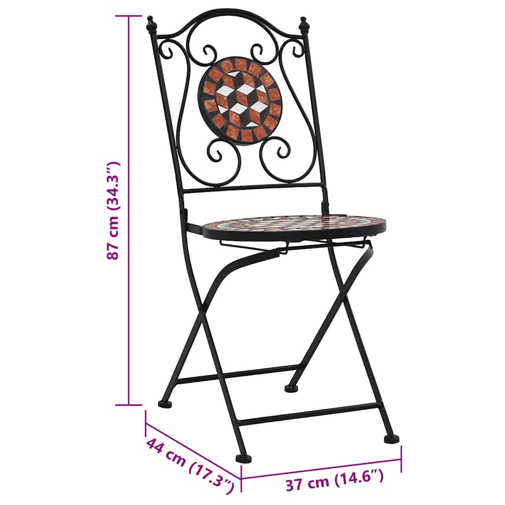 Brown Ceramic Mosaic Bistro Chairs Set of 2 - Stylish Outdoor Seating