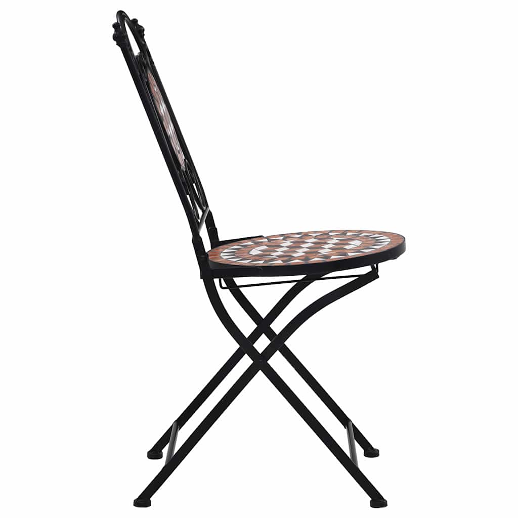 Brown Ceramic Mosaic Bistro Chairs Set of 2 - Stylish Outdoor Seating