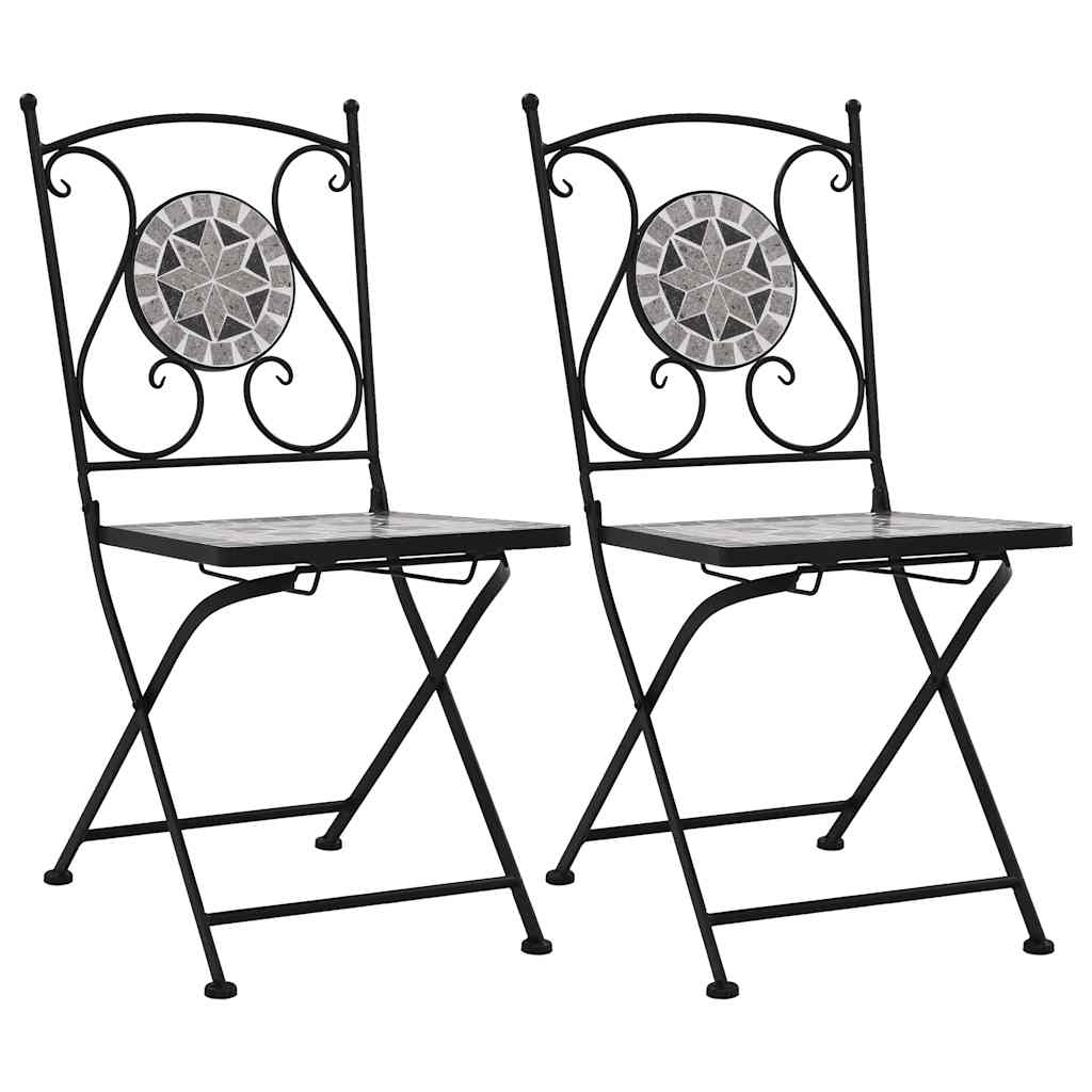 Grey Mosaic Bistro Chairs Set of 2 - Stylish Outdoor Seating