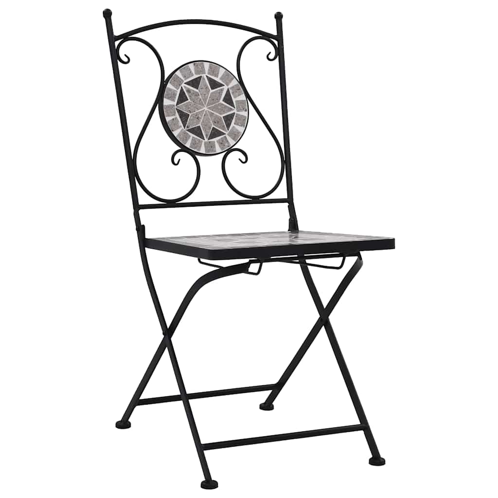 Grey Mosaic Bistro Chairs Set of 2 - Stylish Outdoor Seating