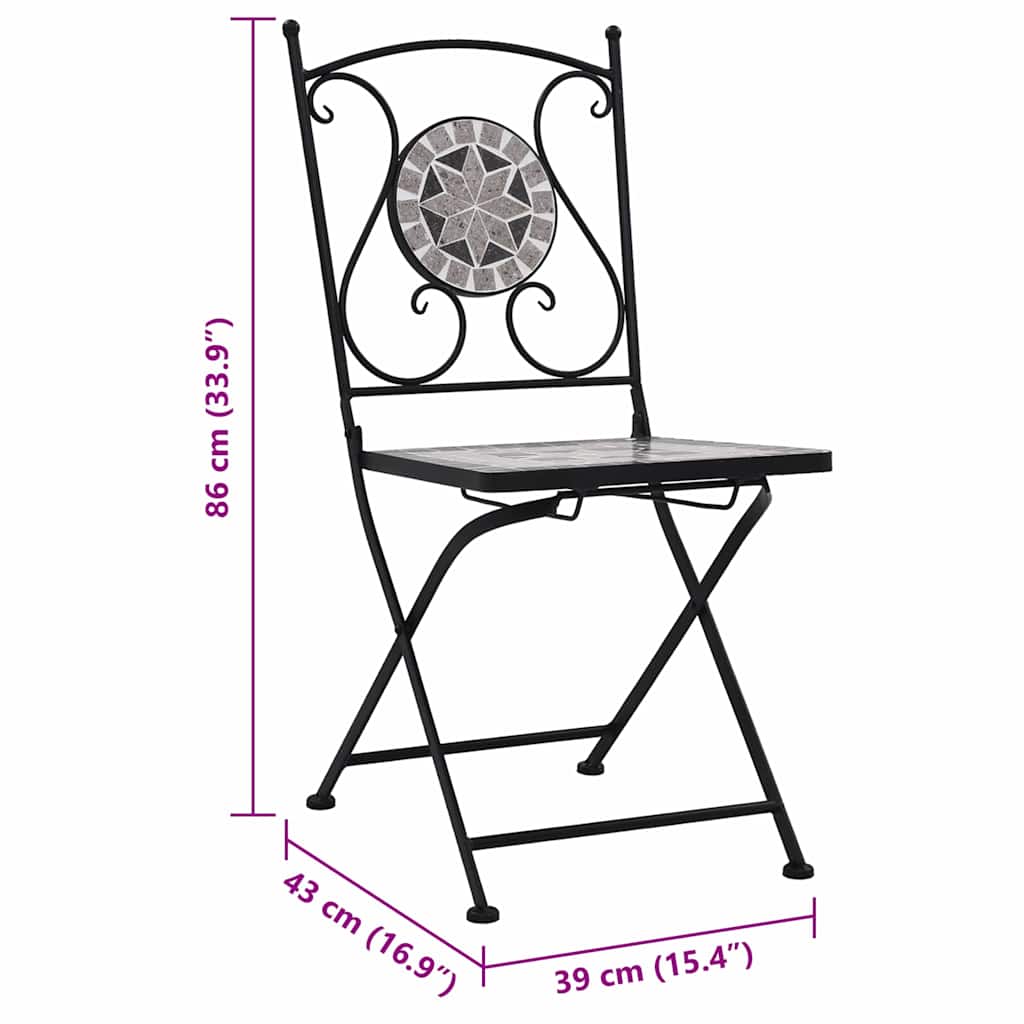 Grey Mosaic Bistro Chairs Set of 2 - Stylish Outdoor Seating